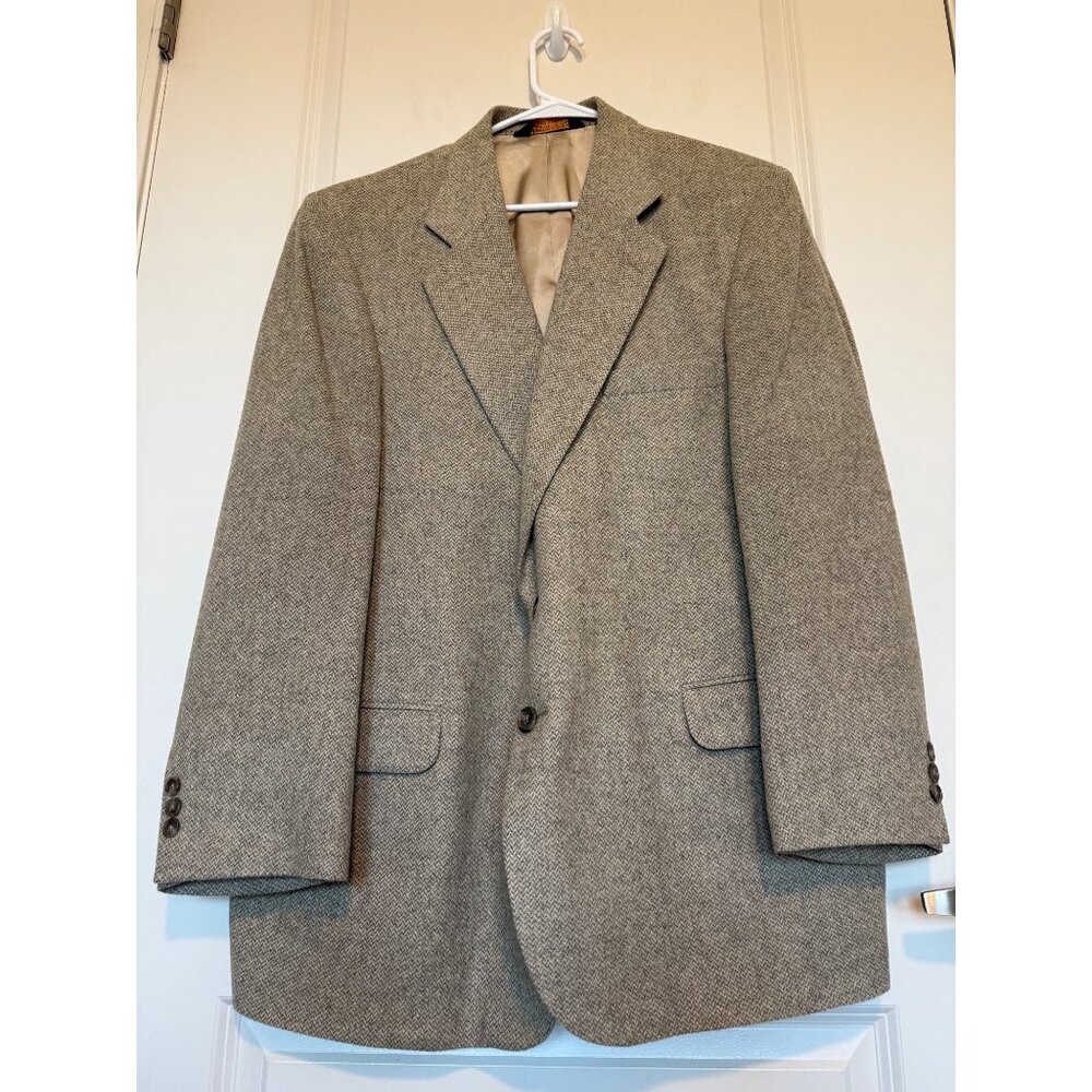 Vtg Trieste Mens Camel Hair Blazer Jacket Size 44R Herringbone Beige Luxury